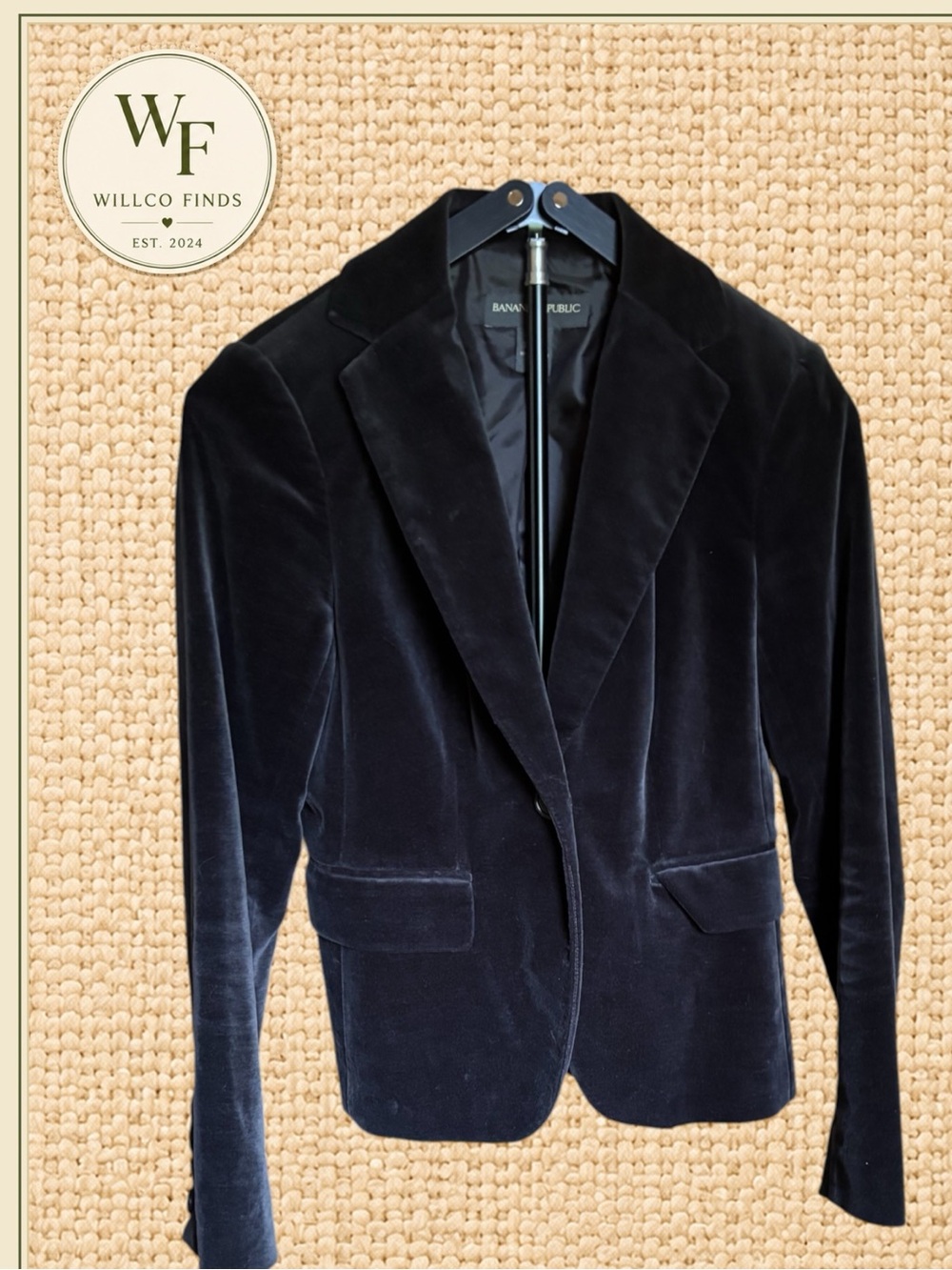 Banana Republic Velvet Blazer Women’s Size 2 Black Cotton Stretch Blazer